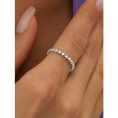 Кольцо MIESTILO, серебро, 925 проба, родирование, фианит, размер 15.5, серый, серебристый, белый