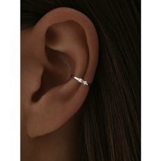 Моносерьга кафф MIESTILO, серебро, 925 проба, родирование, жемчуг, фианит, длина 1.5 см, , серебристый
