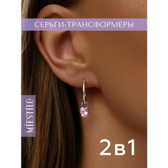 Серьги MIESTILO, серебро, 925 проба, родирование, фианит, размер 15 мм, , розовый