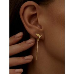 Серьги цепочки MIESTILO, серебро, 925 проба, золочение, фианит, , золотистый, желтый