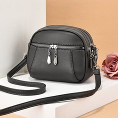 Сумка кросс-боди , фактура гладкая, серая Без бренда