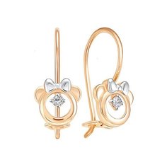 Серьги Яхонт, красное золото, 585 проба, фианит, длина 1.2 см, , бесцветный