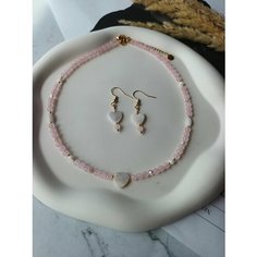 Комплект бижутерии: колье, цепь, золотой, белый, розовый Нет бренда