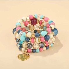 Браслет, циркон, 4 шт., розовый, белый, синий, голубой Fashion Jewerly