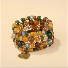 Браслет, циркон, 4 шт., коричневый, зеленый Fashion Jewelry