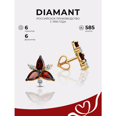 Серьги пусеты Diamant, красное золото, 585 проба, гранат, фианит, размер 10 мм, , золото