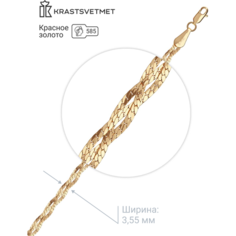 Браслет-цепочка Krastsvetmet, красное золото, 585 проба, длина 16 см.