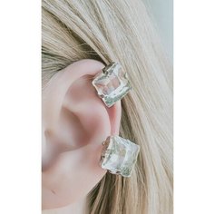 Серьги каффы VERBA, кристалл, размер 15 мм, серебристый