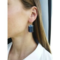 Серьги ( Verba ), кристалл, размер 25 мм, синий, золотой