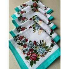 Носовой платок SAMO, 5 шт., белый/бирюзовый