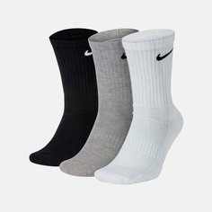 Носки NIKE M Everyday Lightweight Crew Sock 3 P, комплект, 3 пары, размер L, черный/серый/белый