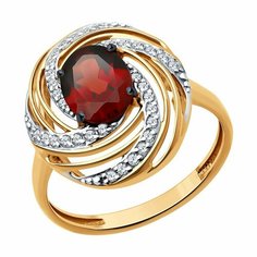 Кольцо Diamant, красное золото, 585 проба, гранат, фианит, размер 19, красный