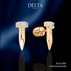 Серьги пусеты Delta jewelry factory, красное золото, 585 проба, родирование, фианит, размер 5 мм, длина 1.1 см, , золотой