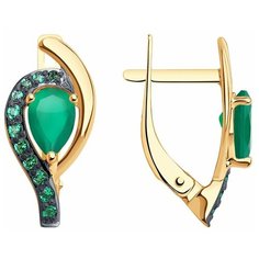 Серьги Diamant, красное золото, 585 проба, агат, фианит, размер 17 мм, , зеленый