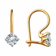 Серьги Diamant, красное золото, 585 проба, фианит, размер 13 мм, , бесцветный