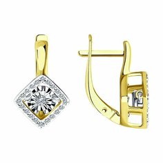Серьги Diamant, комбинированное золото, 585 проба, бриллиант