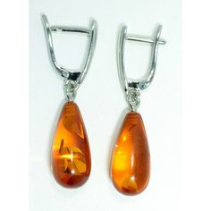Комплект серег, янтарь, размер 35 мм, серебряный, оранжевый T&Z Mineral