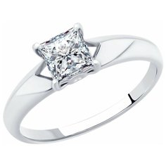 Кольцо Diamant, серебро, 925 проба, родирование, фианит, размер 19.5