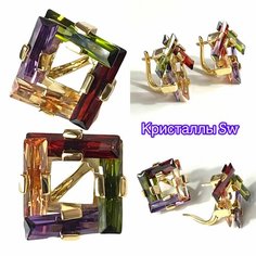 Серьги Florento, хрусталь, фиолетовый, зеленый, бордовый
