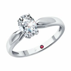 Кольцо Diamant, белое золото, 585 проба, рубин, бриллиант синтетический, размер 16.5