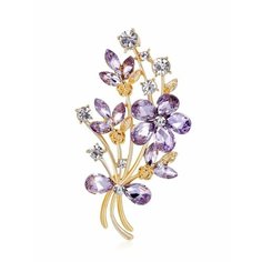 Брошь, стразы, циркон, хрусталь, золотой, фиолетовый, белый Gala Brooch