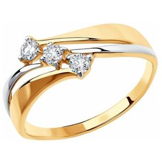 Кольцо Diamant, красное золото, 585 проба, фианит, размер 17, бесцветный