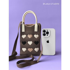 Сумка кросс-боди BIJOU.STUDIO, фактура плетеная, пэчворк, вязаная, рельефная, коричневый