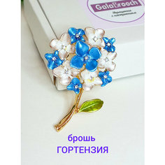 Брошь, стекло, эмаль, белый, голубой, синий, зеленый, золотой Gala Brooch