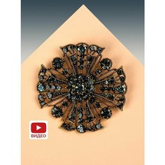 Брошь, фианит, Swarovski Zirconia, зеленый, хаки, серый, золотой Нет бренда