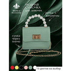 Сумка кросс-боди World of Accessories, фактура гладкая, под рептилию, зеленый