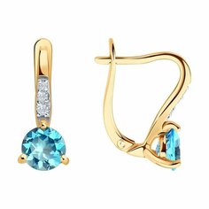 Серьги SOKOLOV, красное золото, 585 проба, фианит, топаз, размер 15 мм