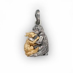 Подвеска BARTE, серебро, золото, 925 проба, золочение, чернение, бриллиант, размер 2 см., серебристый