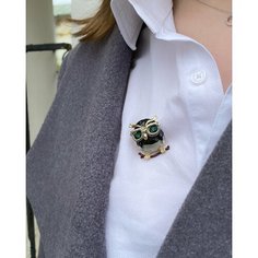 Брошь, стразы, черный/зеленый Ulanskaya Jewelry