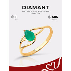Кольцо Diamant, красное золото, 585 проба, агат, размер 15.5, зеленый