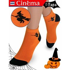 Носки Cinema оранжевый с принтом Ведьма Хэллоуин из хлопка, размер 23, размер 23, черный, оранжевый