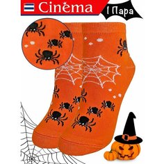 Носки Cinema оранжевый с принтом Паук Хэллоуин из хлопка, размер 23, размер 23, черный, оранжевый