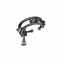 Серьги каффы caviar jewellery, фианит, размер 15 мм, черный