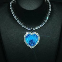 Колье, кристаллы Swarovski, горный хрусталь, фианит, длина 47 см, серебряный, синий Ocean Heart