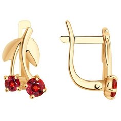 Серьги SOKOLOV, красное золото, 585 проба, фианит, корунд, , золотистый, красный