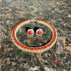 Комплект бижутерии: колье, серьги, искусственный камень, размер колье/цепочки 38 см, красный Нет бренда