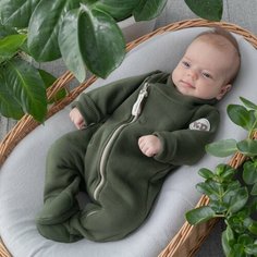 Комбинезон KinDerlitto Комбинезон-поддева "Topolino", футер, хаки, 18, закрытая стопа, размер 56-62, хаки