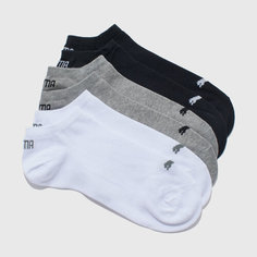 Носки PUMA Unisex Sneaker Plain, комплект, 3 пары, размер 46/46 (L), белый/черный/серый