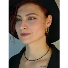 Серьги, стекло, размер 20 мм, золотой, черный Нет бренда