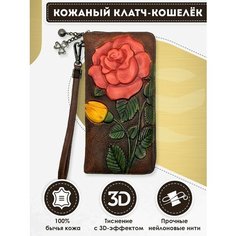 Кошелек Dzett, фактура тиснение, коричневый, красный
