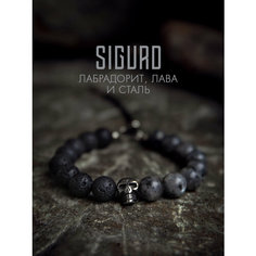 Браслет-нить SIGURD, вулканическая лава, лабрадорит, 1 шт., размер 22 см, черный/серый