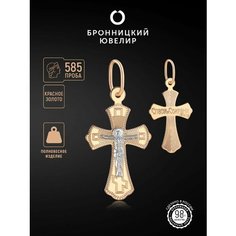 Крестик Бронницкий Ювелир, красное, белое золото, 585 проба, красный