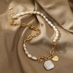 Колье Fashion jewelry, жемчуг имитация, длина 21 см, белый/золотой