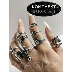 Кольцо наборное MAGIXX, фианит, эмаль, черный, серый
