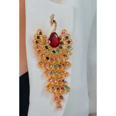 Брошь, стразы, красный, золотой Бантами