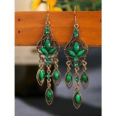 Серьги, стекло, размер 95 мм, зеленый/желтый Gulnarochka